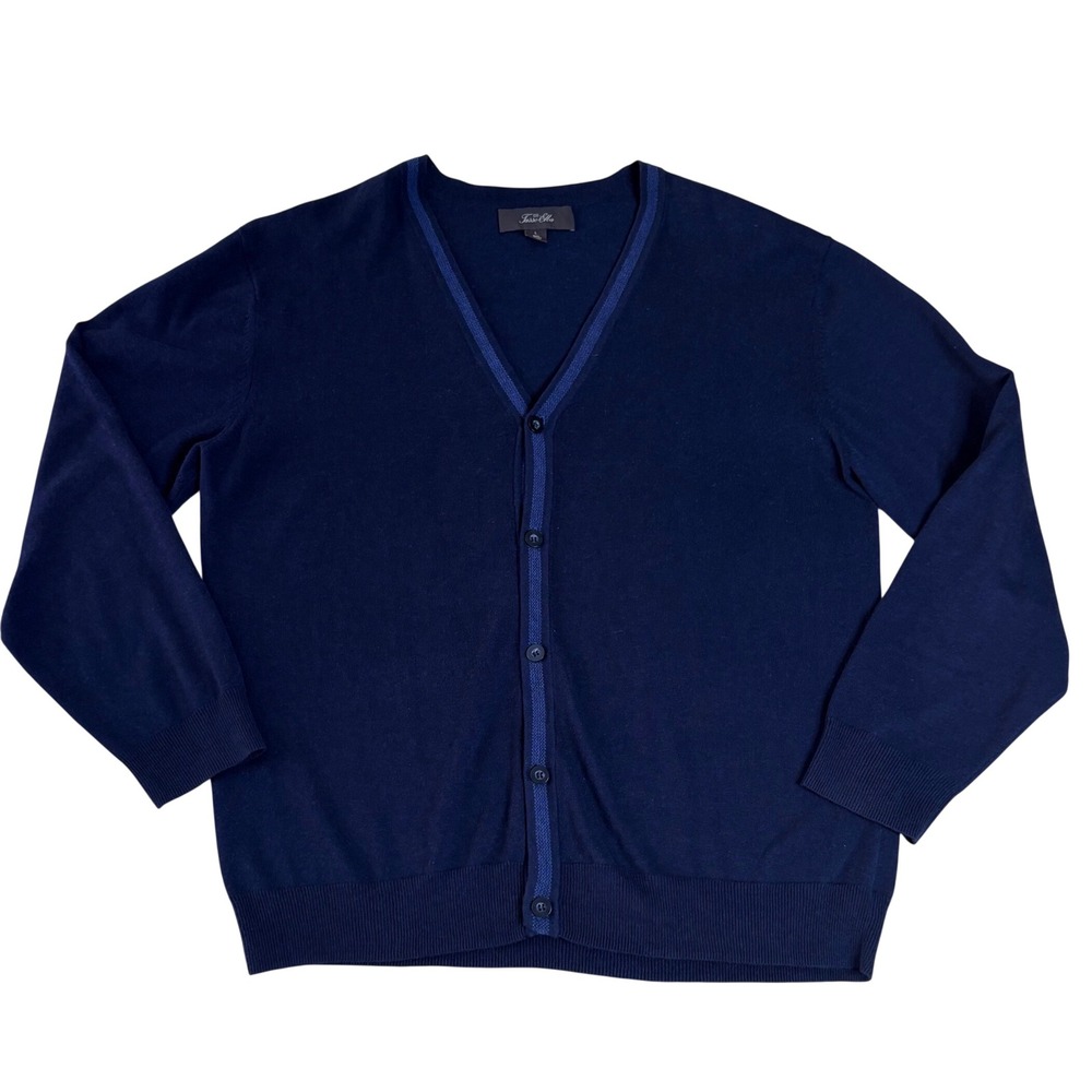 Tasso Elba Mens Navy Blue Cotton V-Neck Button Front Cardigan Sweater Large L